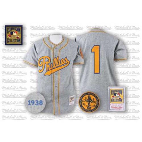 Mitchell And Ness 1938 Phillies #1 Chuck Klein Grey Throwback Stitched MLB Jersey